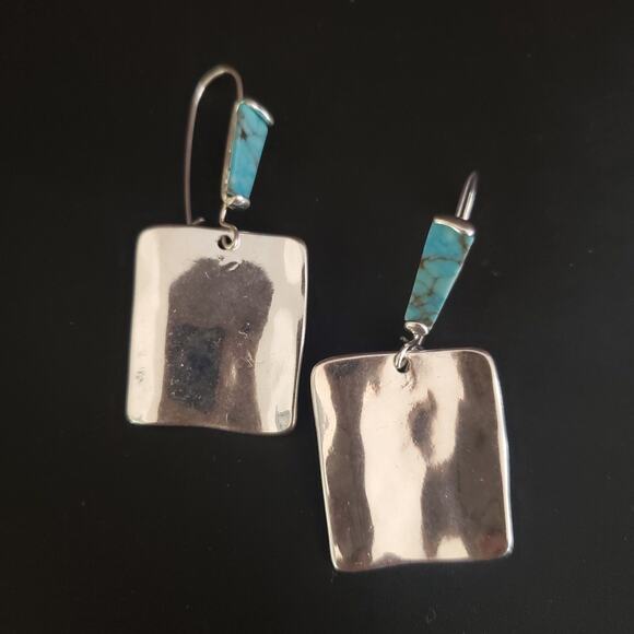 Robert Lee Morris Soho Square Silver Tone Dangle Earrings with Turquoise Stones - Picture 6 of 6